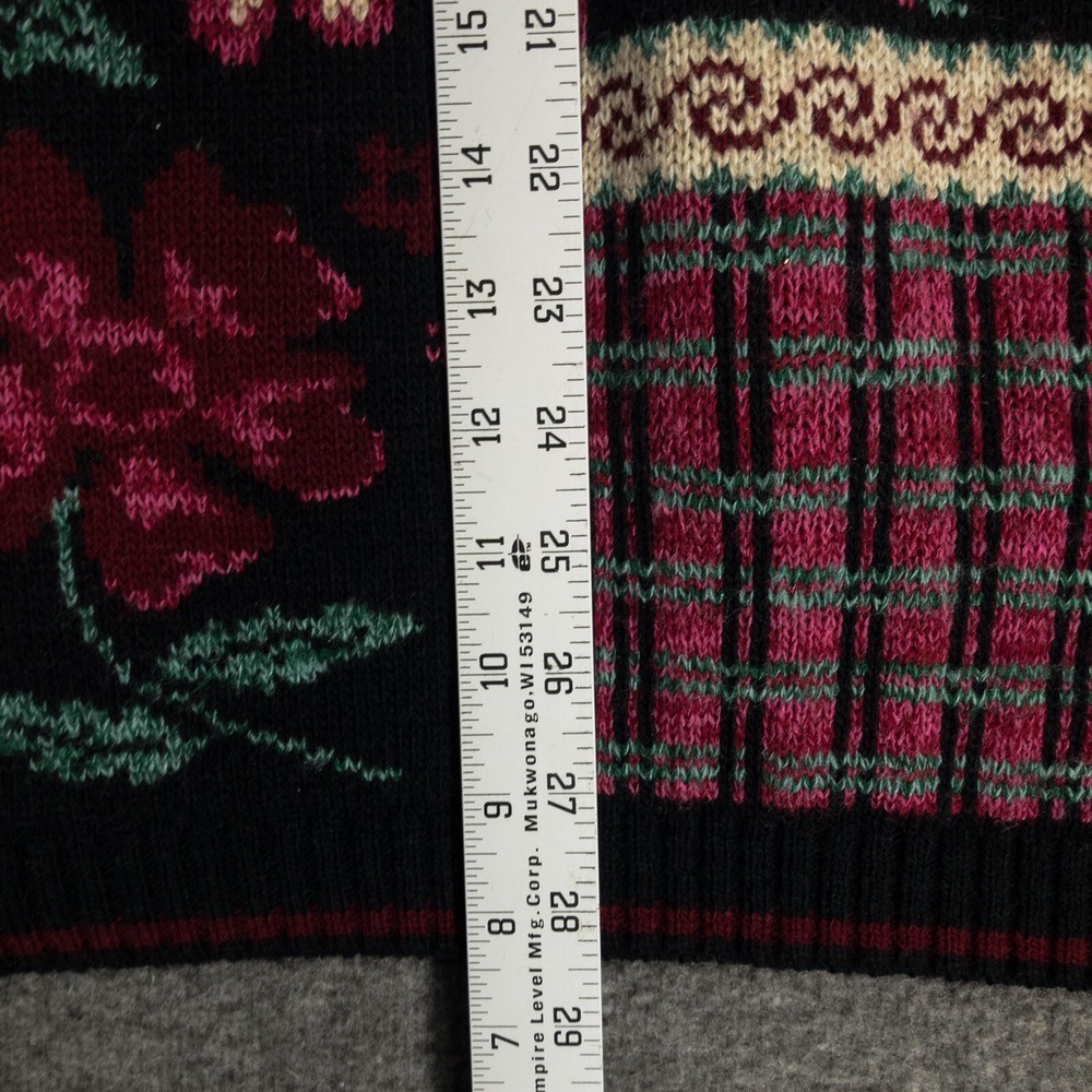 Vintage Private Eyes Sweater Black Floral Tunic Women's Size XL Cottagecore 80s - Picture 8 of 11